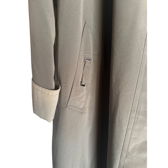 NWOT Gallery Size 12 Long Trench Coat Khaki Green Beige With Hood Rain Coat Line - Picture 5 of 16